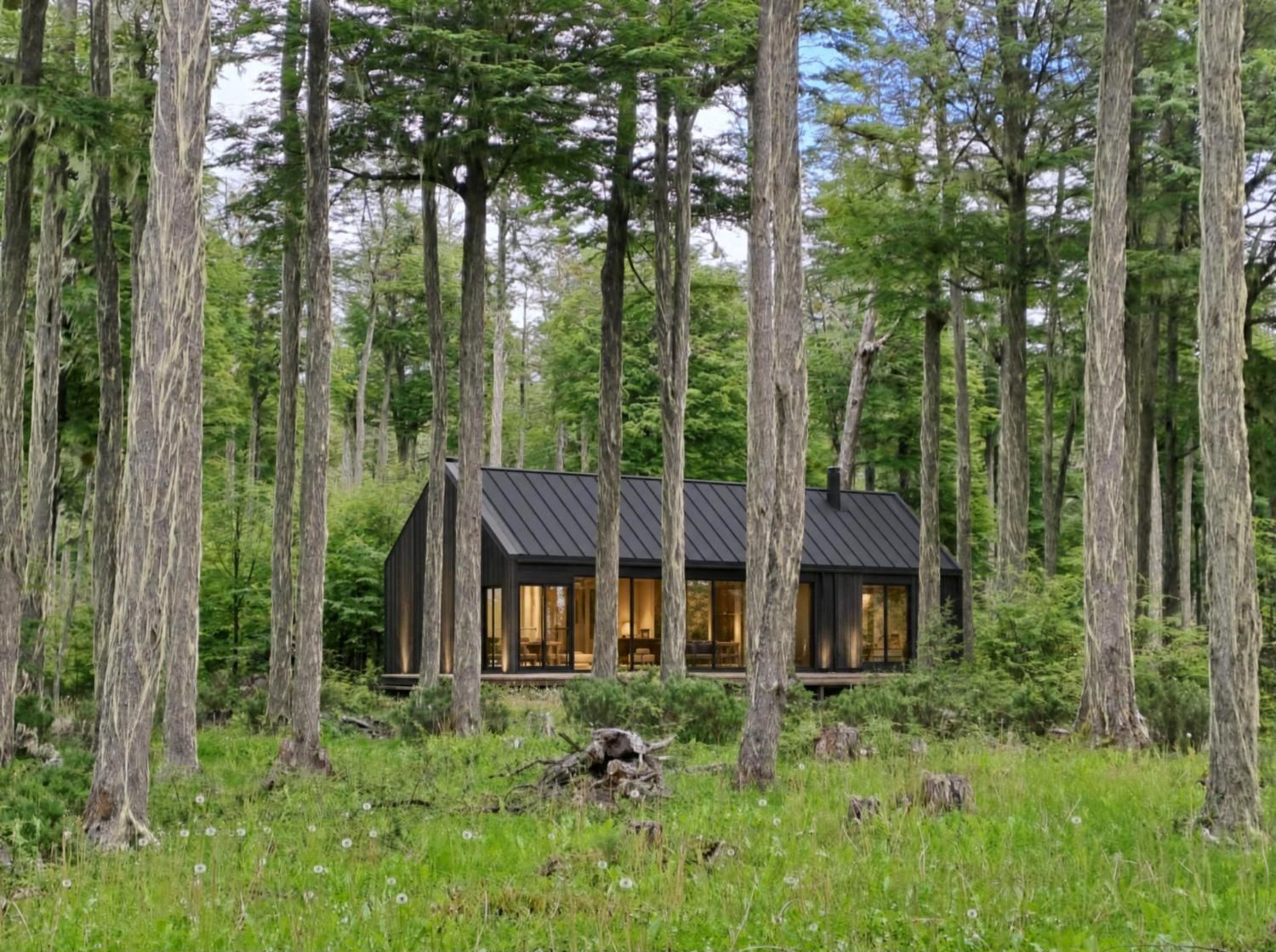 Casa de referencia de madera oscura entre lengas